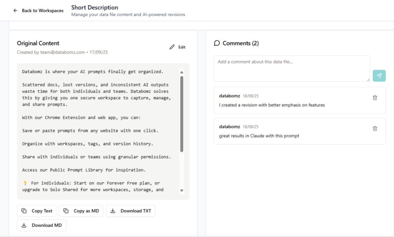 Databomz product screenshot