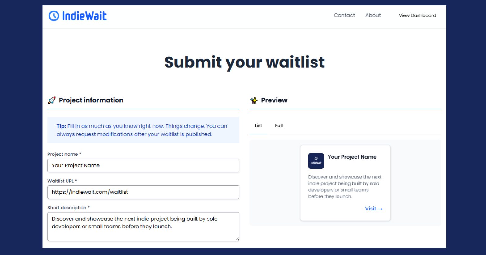 IndieWait product screenshot