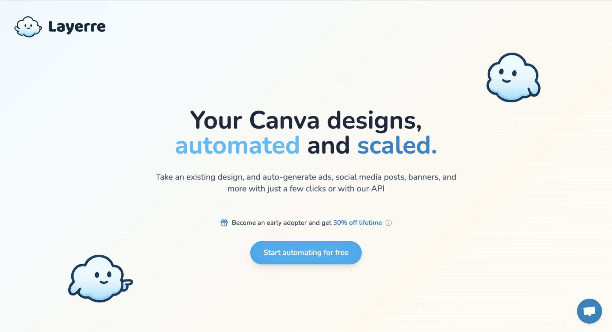 layerre - APIs & Integrations screenshot 1 showing the The API for automating designs. Bulk-generate Canva content at scale.