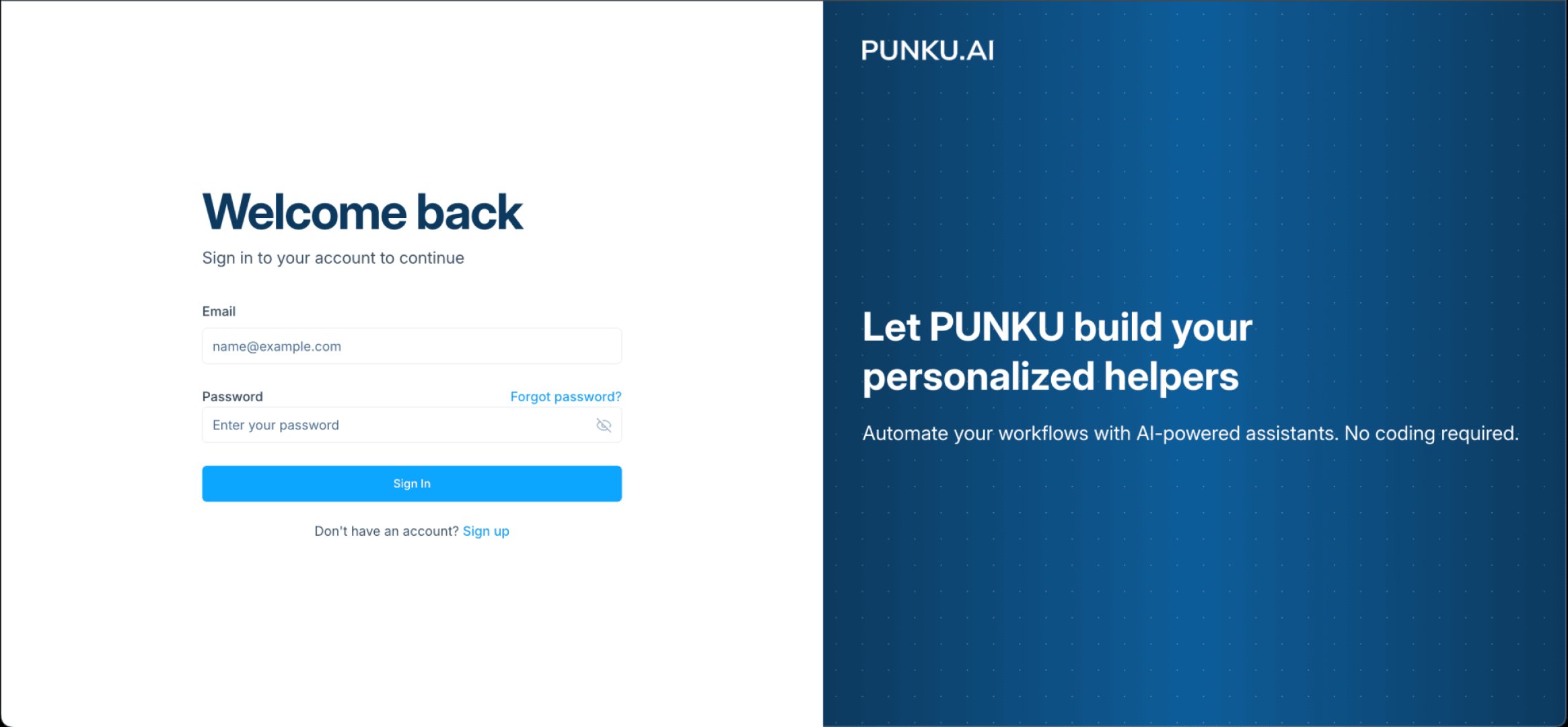 PUNKU.AI - Automation & Workflows screenshot 1 showing the Turn English into AI Automations