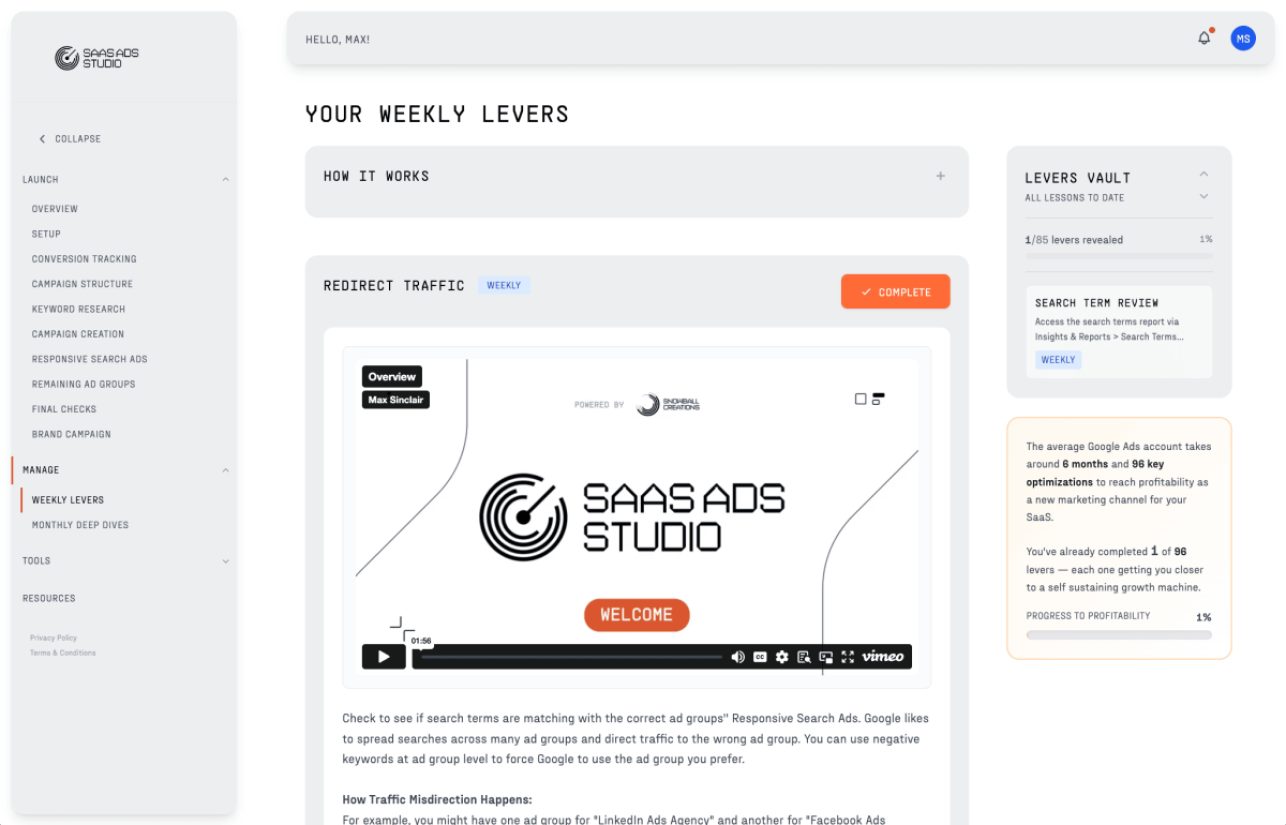 The SaaS Ads Studio product screenshot