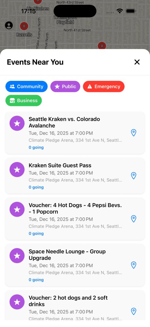 Flok Social - Mobile Apps screenshot 2 showing the Join map-based chatrooms happening nearby