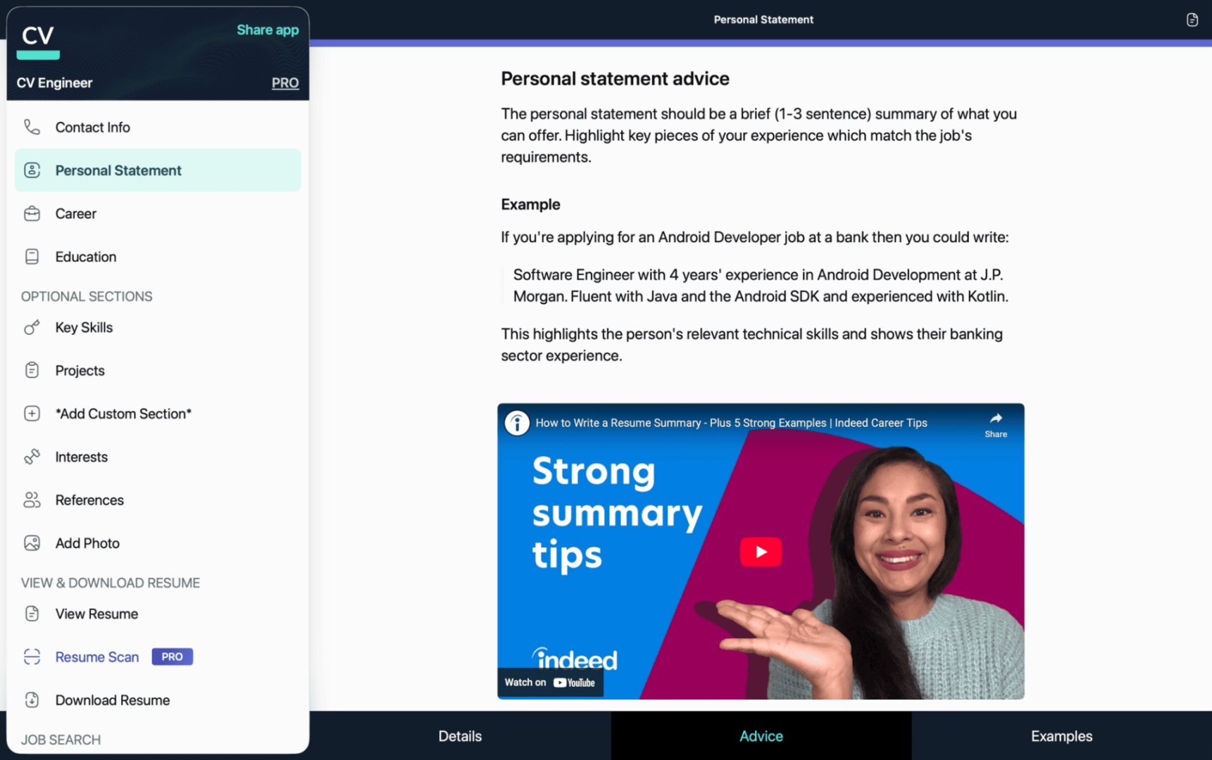 CV Engineer - Productivity screenshot 2 showing the Create your resume in 10 minutes
