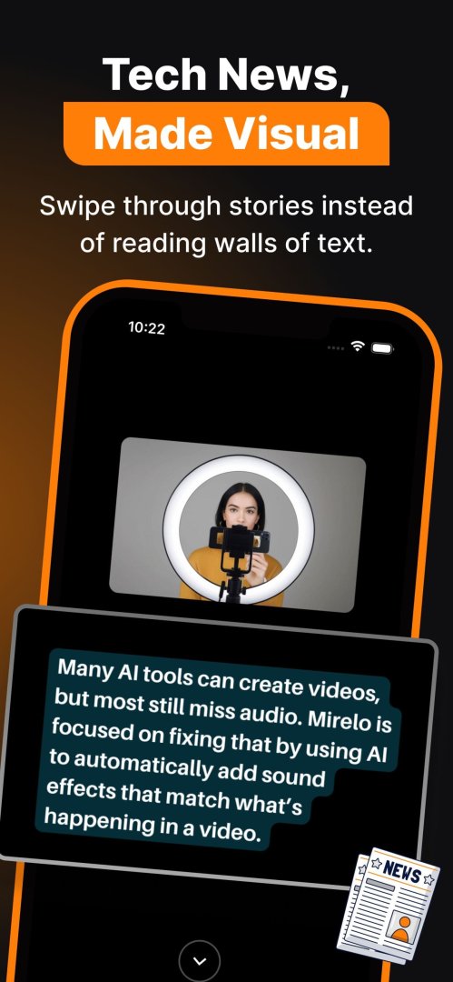 Trizzzi - Productivity screenshot 2 showing the Swipeable tech news.