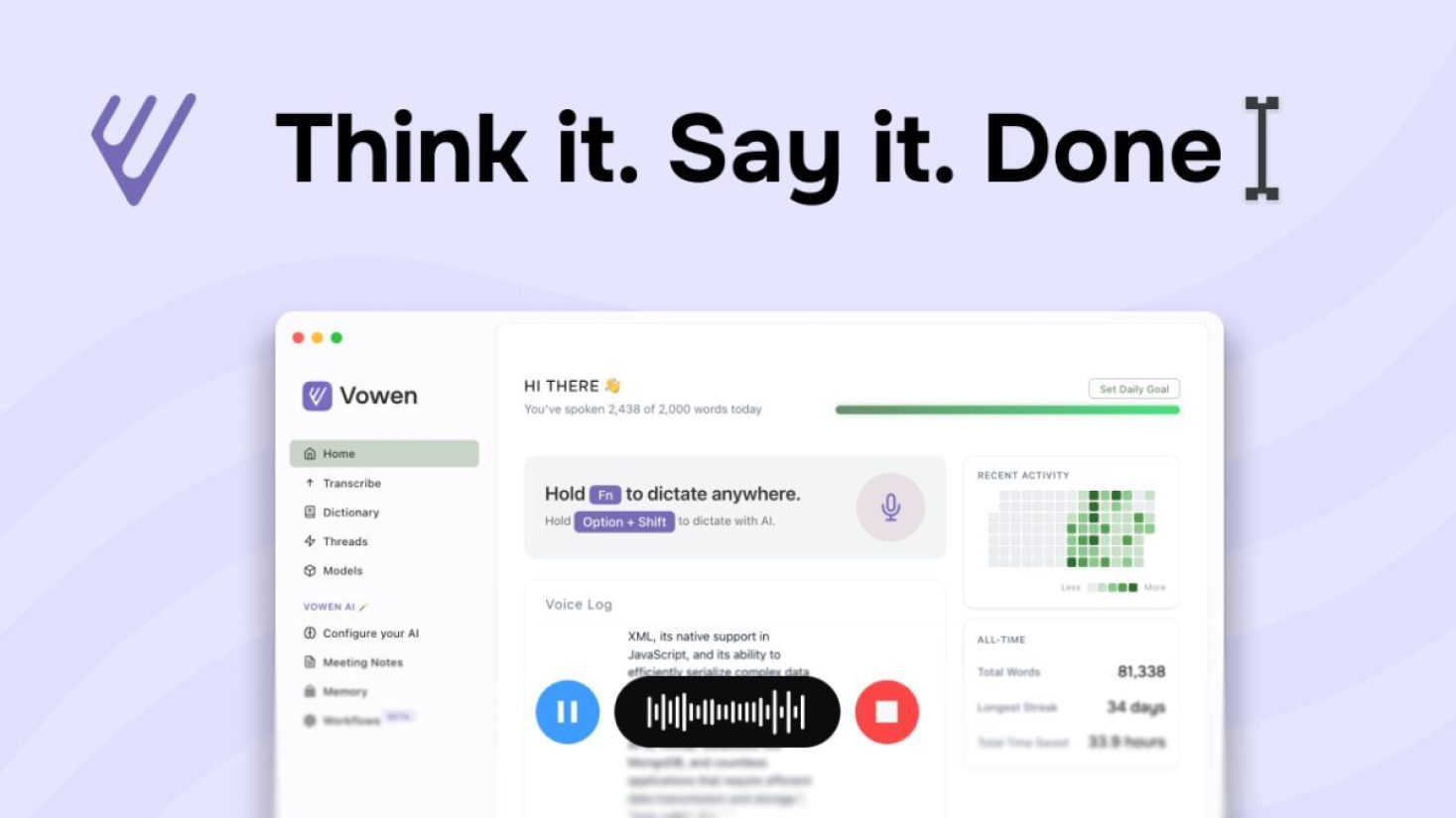 Vowen product screenshot