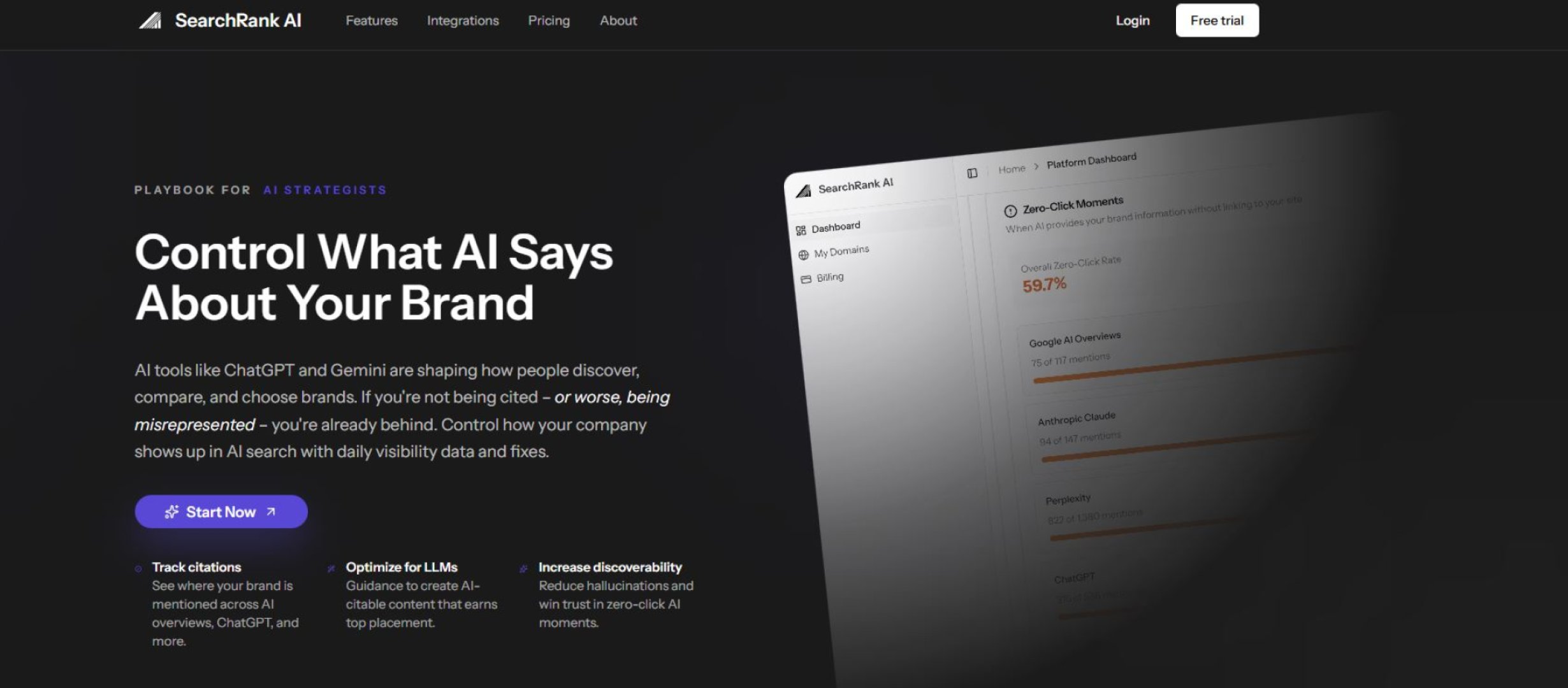 Search Rank AI - Marketing & SEO screenshot 1 showing the Track Your Visibility in AI Search.