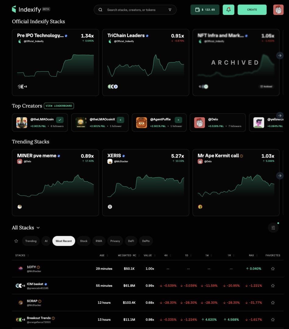 Indexify - Finance & Payments screenshot 1 showing the social terminal for crypto portfolios
