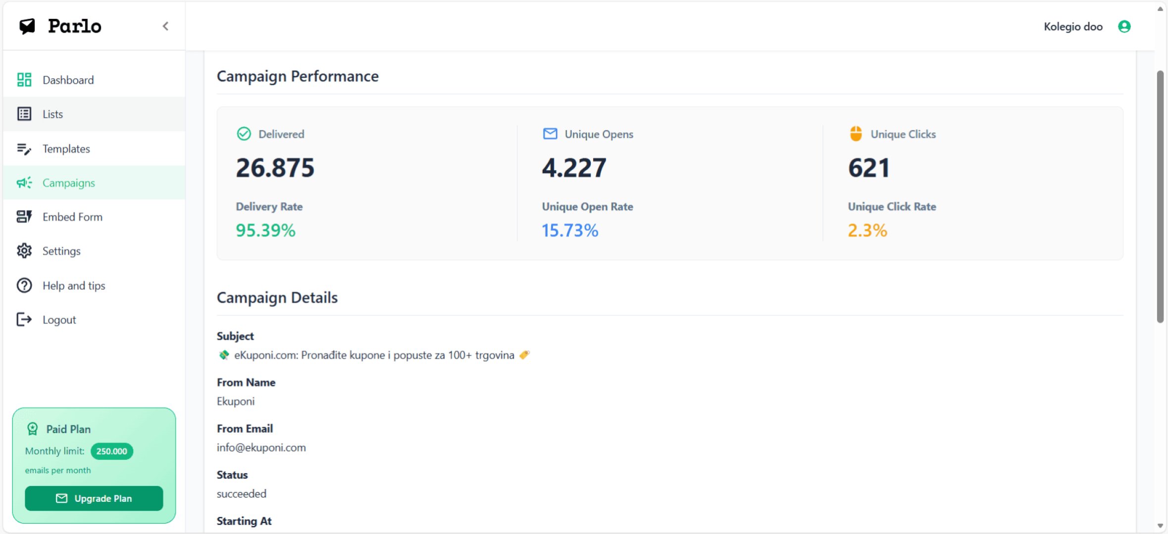 Parlo - Productivity screenshot 2 showing the Send more, pay less with a simple newsletter tool