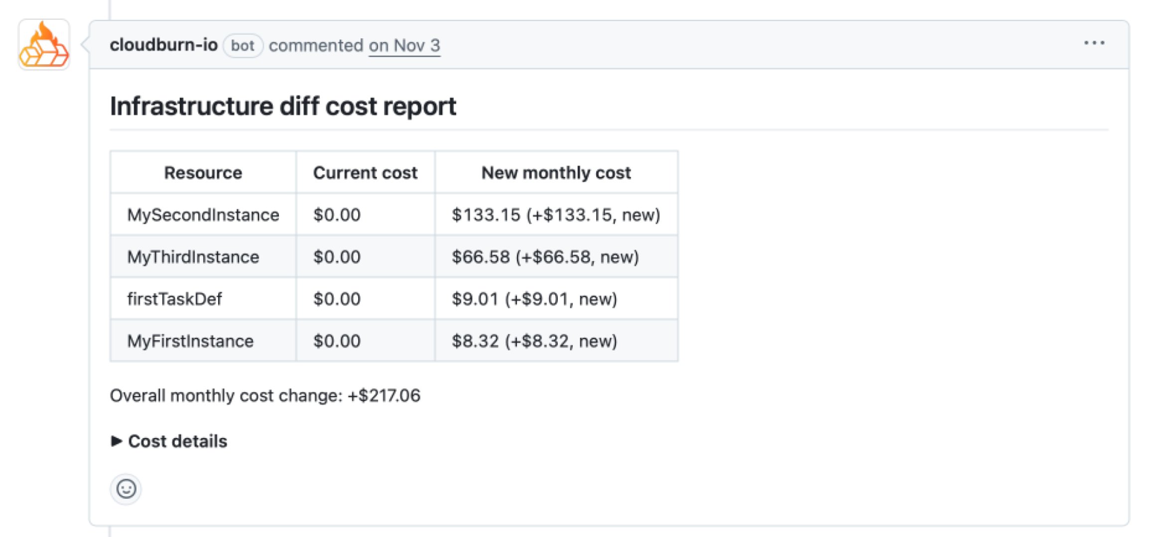 CloudBurn - Developer Tools screenshot 1 showing the See infra costs in code reviews, not on your bill.