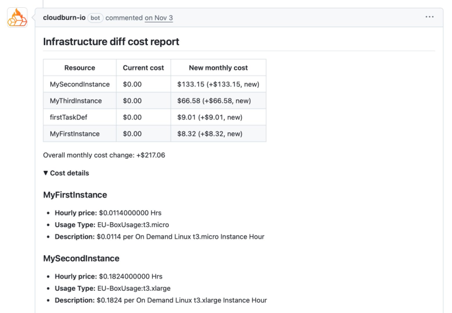 CloudBurn - Developer Tools screenshot 2 showing the See infra costs in code reviews, not on your bill.