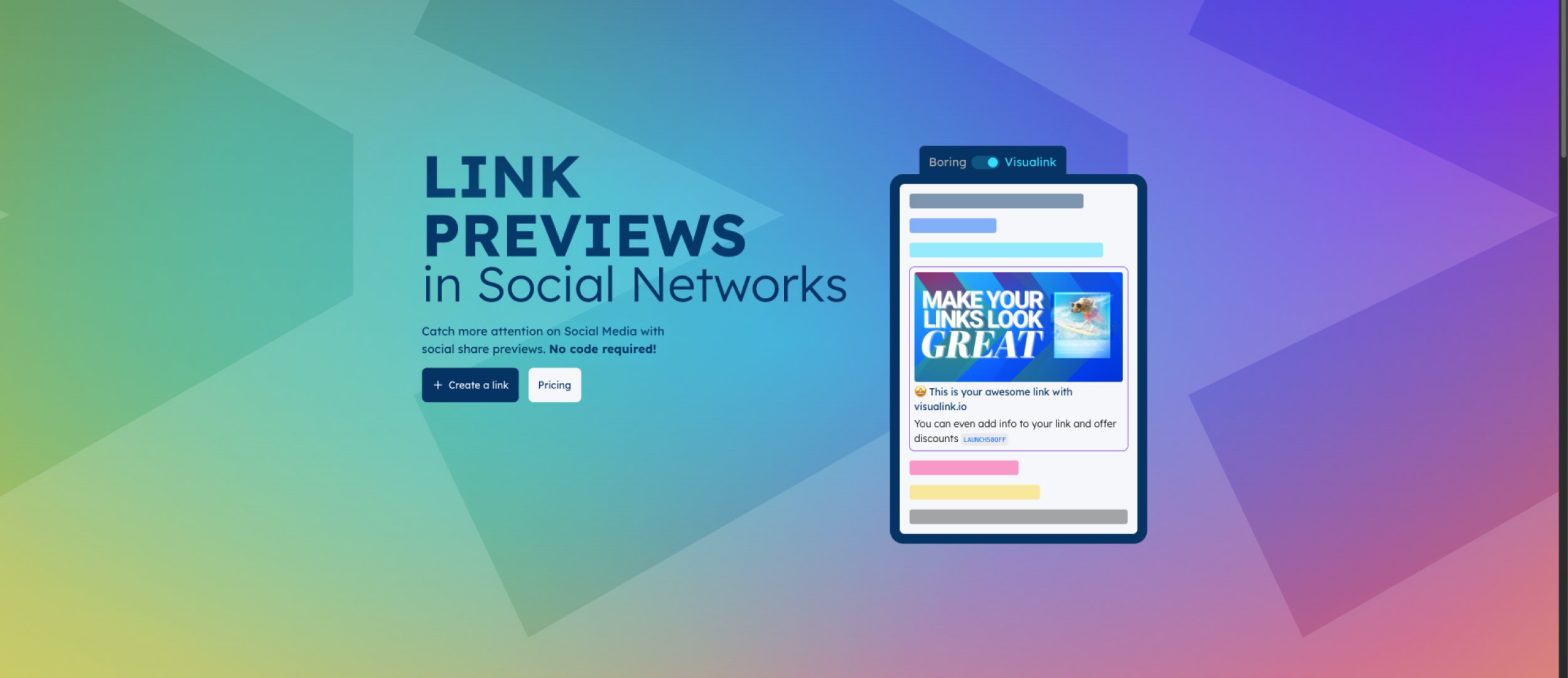 Visualink - Marketing & SEO screenshot 1 showing the Create rich links for campaigns on social media without devs.