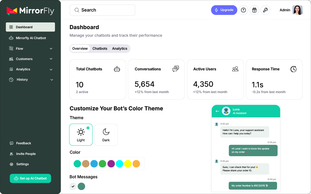 MirrorFly AI Chatbot Solution screenshot