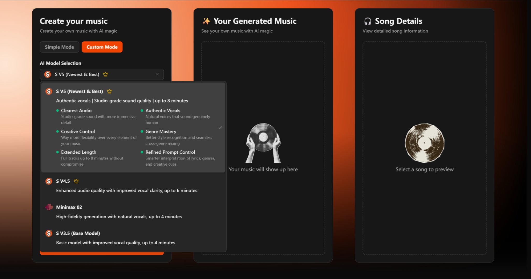 Vibe Musicing AI - AI & Machine Learning screenshot 2 showing the Create Original Music Instantly with AI