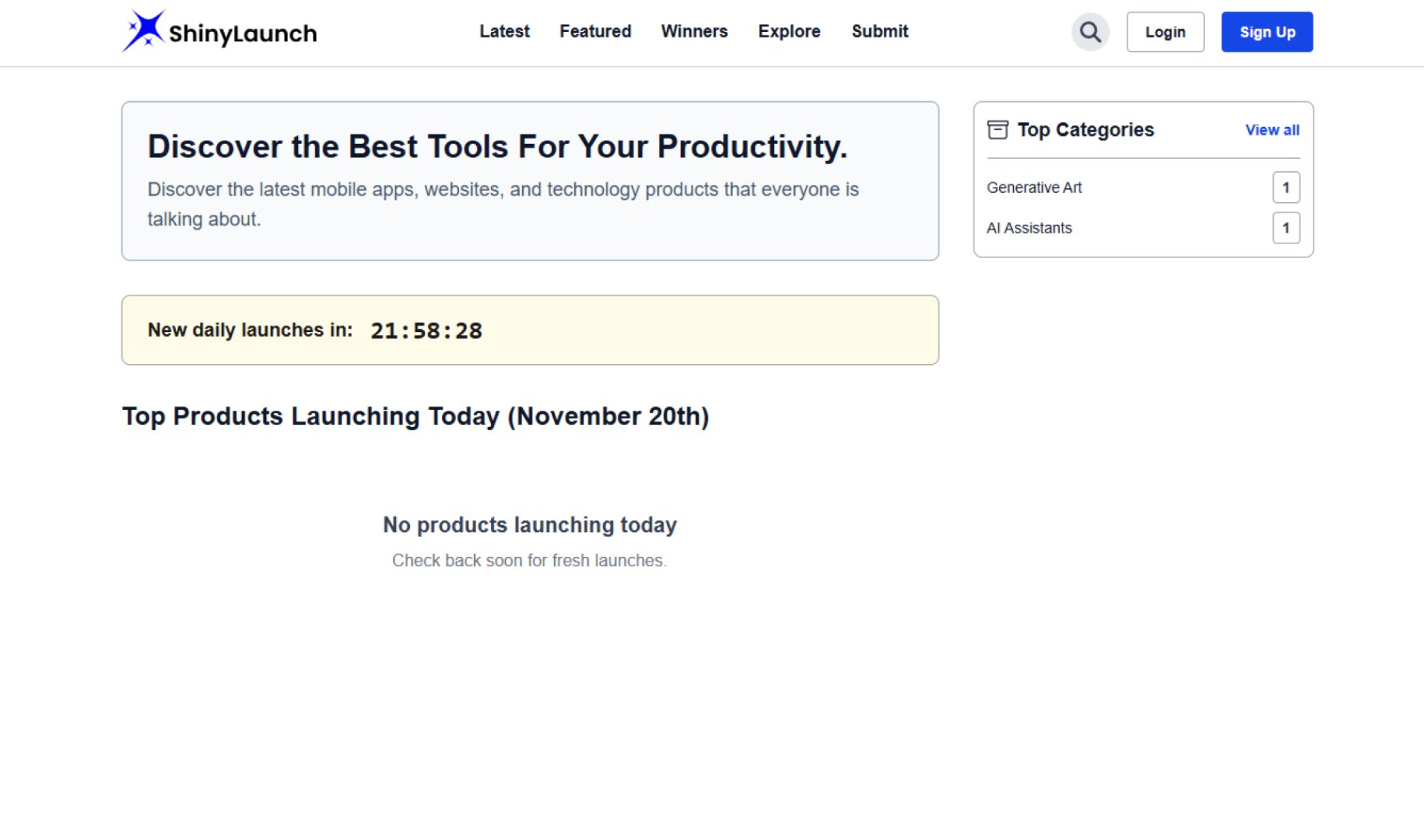 ShinyLaunch - Directory & Listings screenshot 1 showing the The Launchpad for New Products.