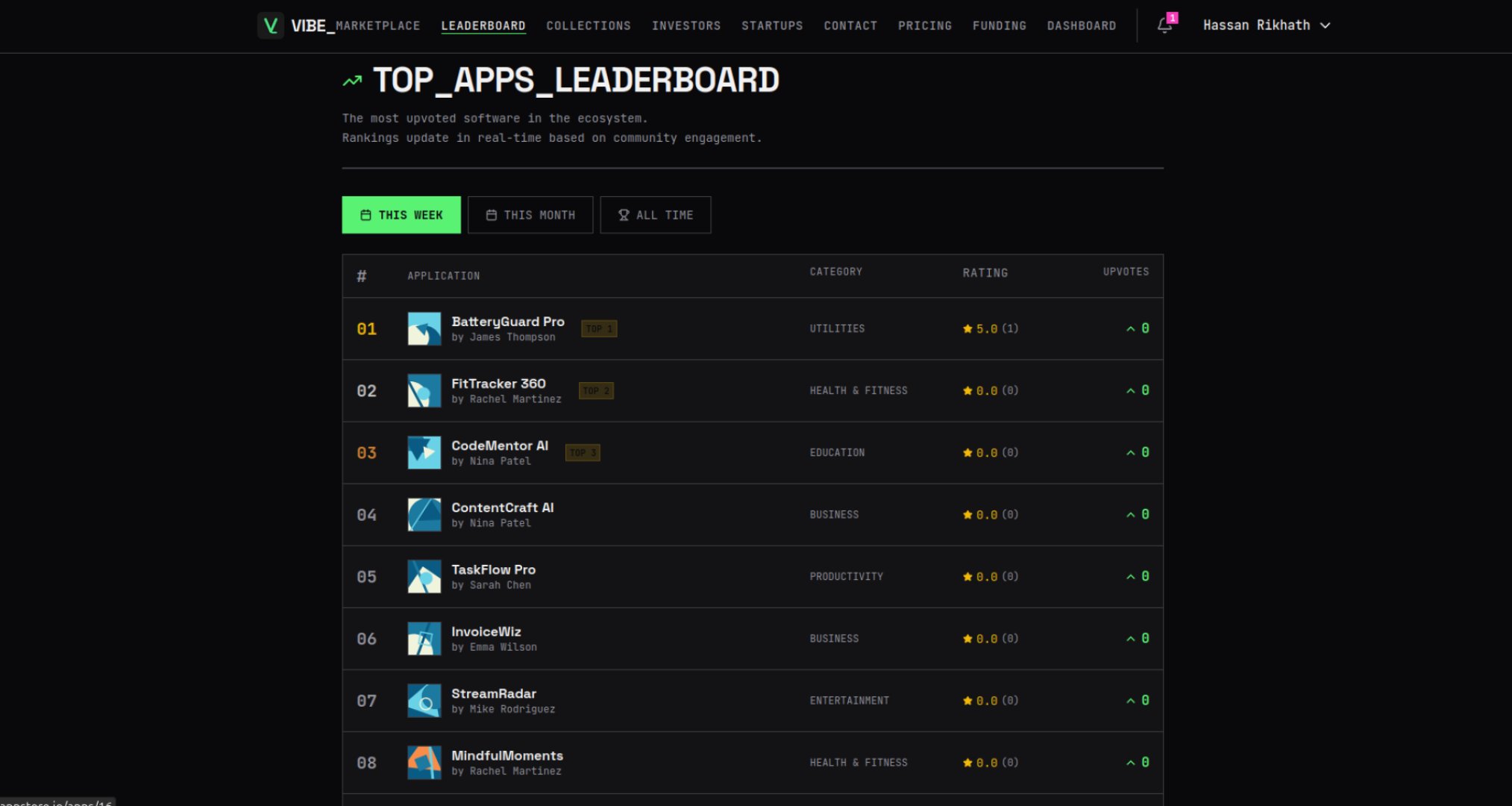 Vibe App Store - E-commerce screenshot 2 showing the Showcase Your Work. Find Your Audience.