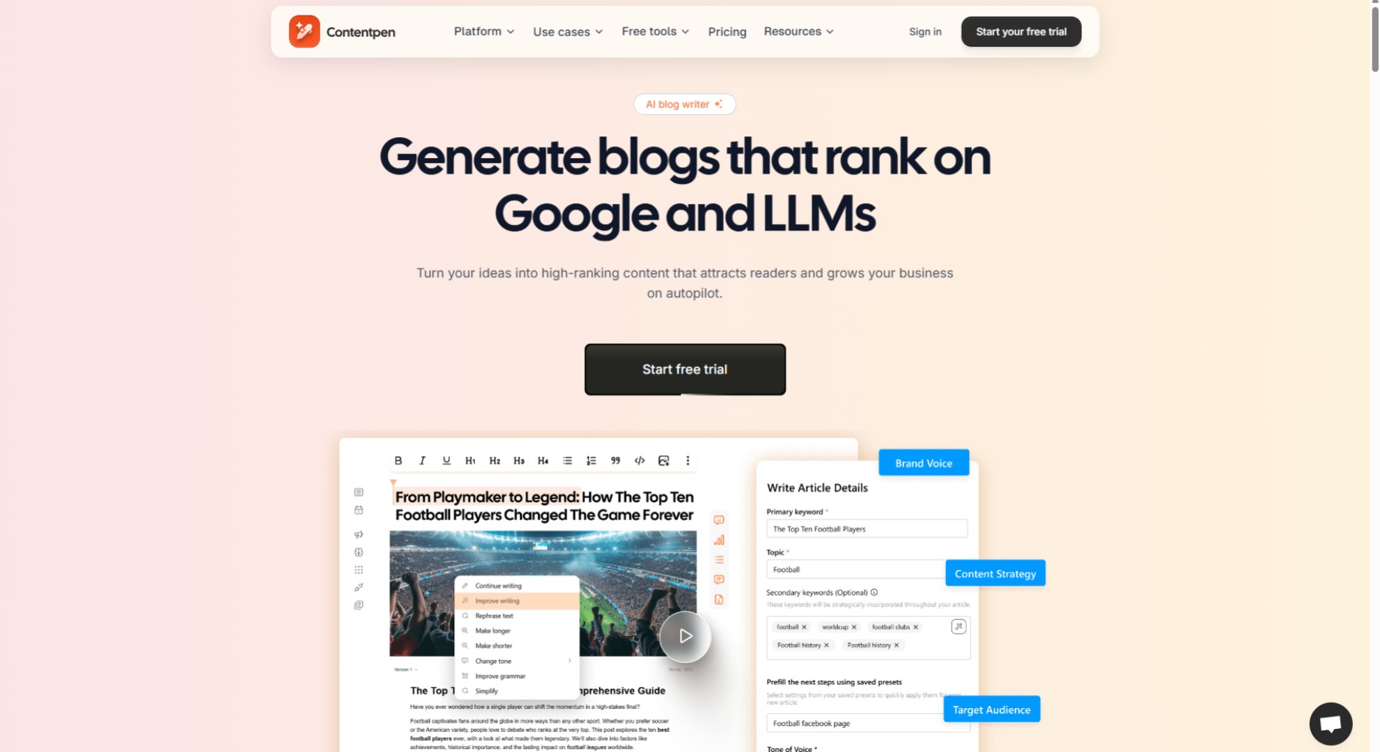 Contentpen - Writing & Editing screenshot 1 showing the Turn your ideas into high-ranking content that attracts readers and grows your business on autopilot.
