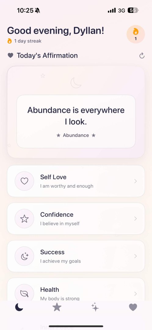 Daily Affirmations - Miracle - Productivity screenshot 1 showing the affirmations daily