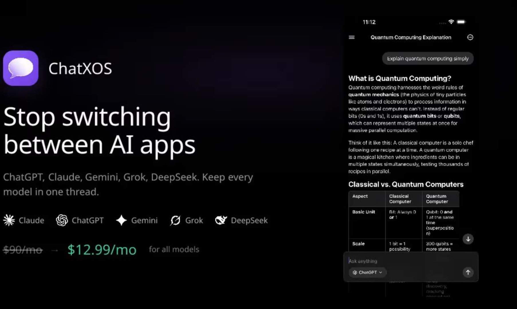 ChatXOS - Productivity screenshot 1 showing the All AI Models. One App. $13/mo.