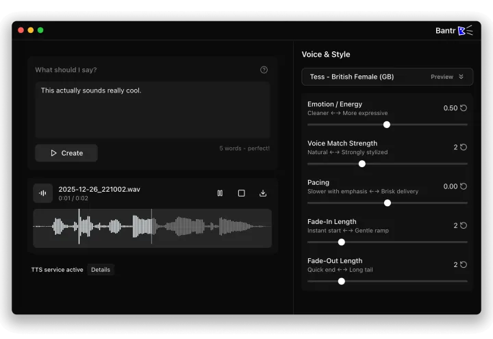 Bantr: Offline &amp; Unlimited TTS for Mac screenshot 1