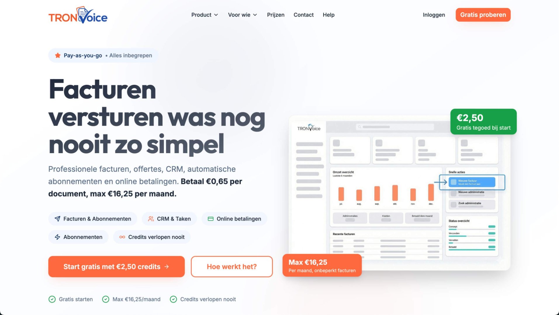 TRONVoice - Finance & Payments screenshot 2 showing the Pay-as-you-go Invoicing Software for mainly the Netherlands