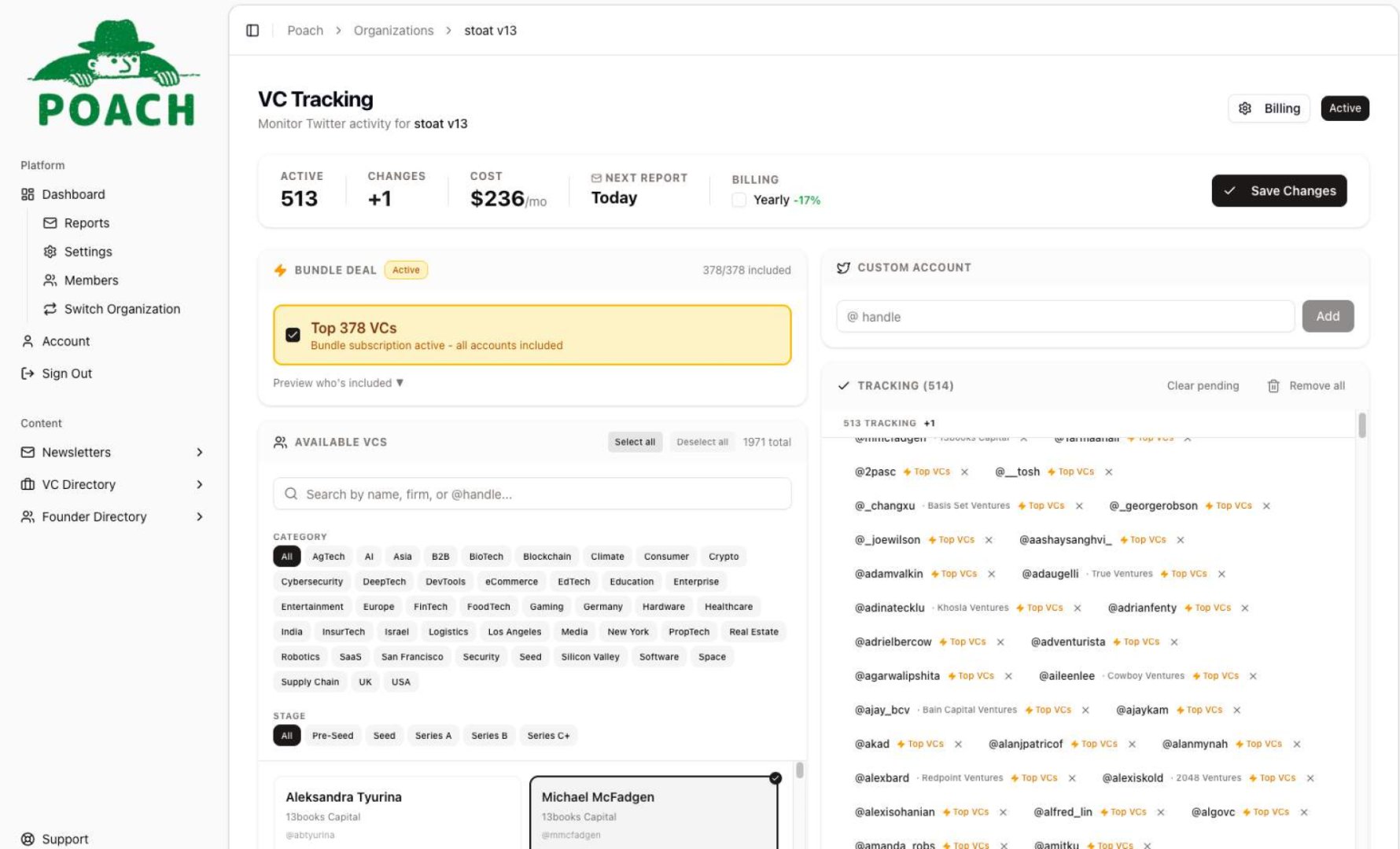 Poach - AI & Machine Learning screenshot 1 showing the Find founders before they raise their next round.