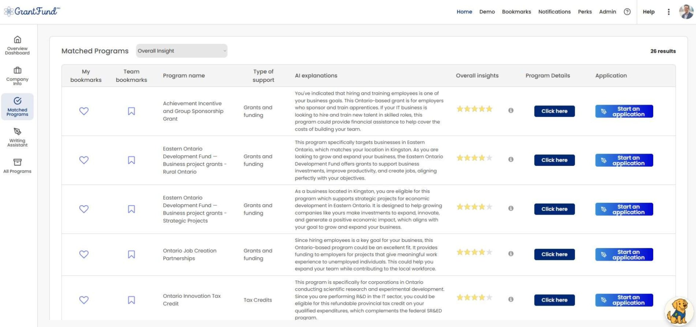 Grant Fund Pro - Finance & Payments screenshot 1 showing the AI-Powered Grant Finder + Application Assistant