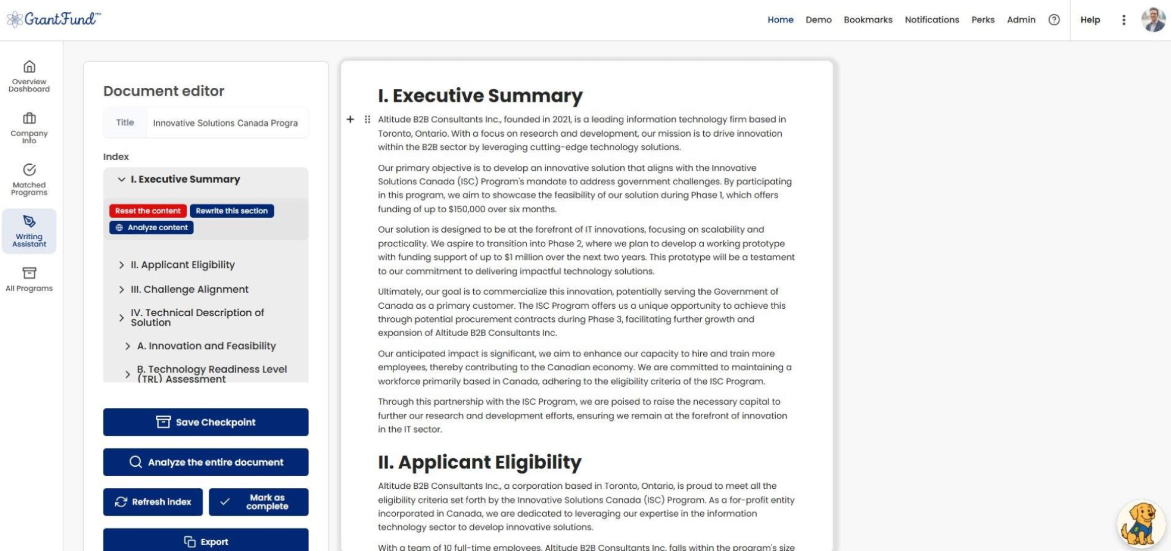 Grant Fund Pro - Finance & Payments screenshot 2 showing the AI-Powered Grant Finder + Application Assistant