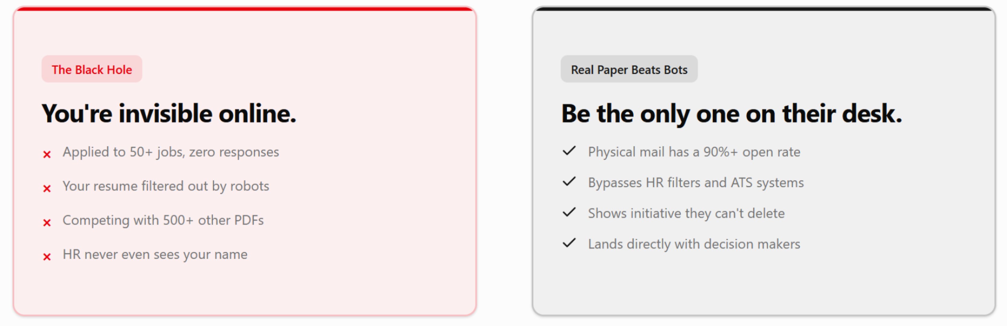 Ballista - Productivity screenshot 2 showing the Send your resume directly to hiring managers via physical mail. Skip the filters.