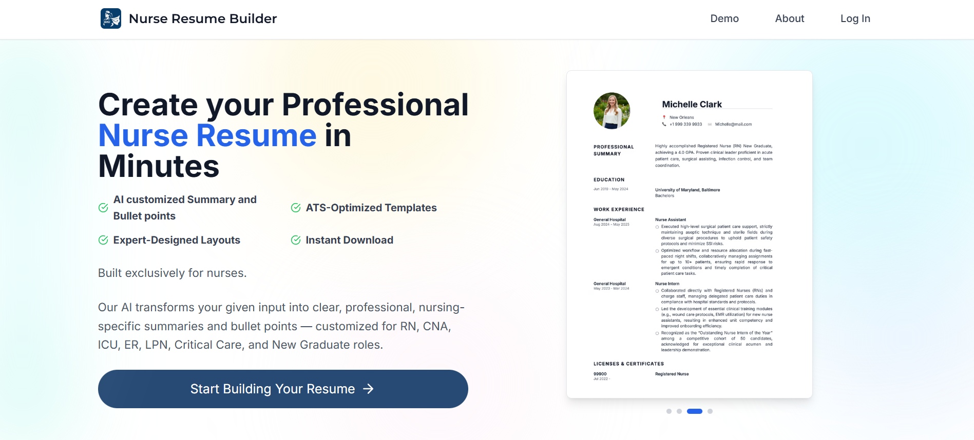Nurse Resume Builder screenshot