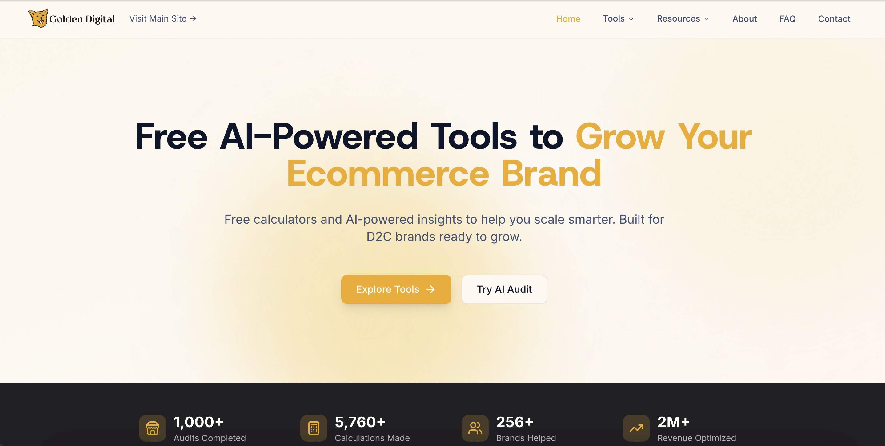 Golden Digital's Free D2C Marketing Tools screenshot