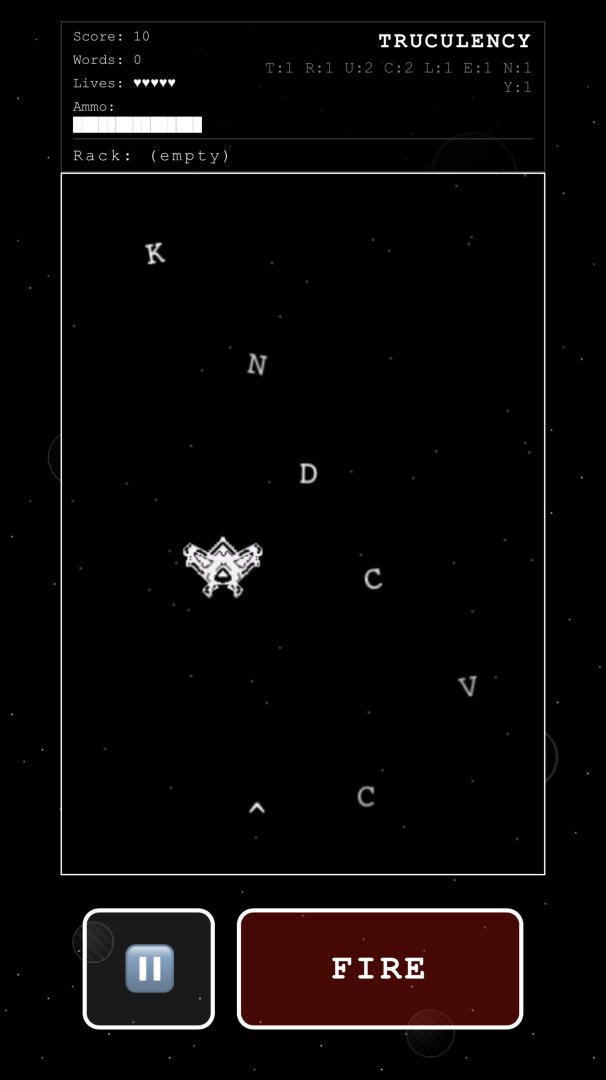 LexInvaders - Mobile Apps screenshot 1 showing the A fast-paced word-shooting arcade game