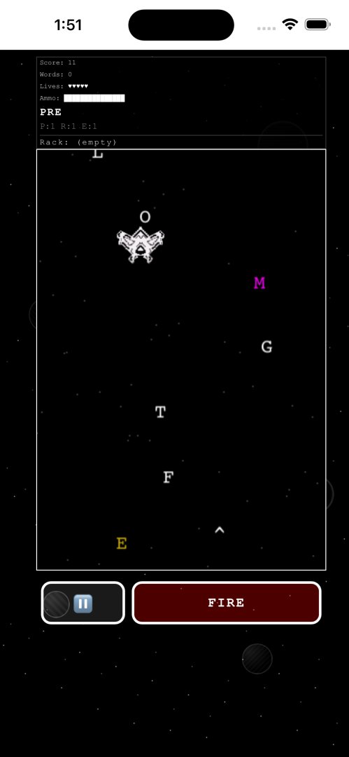 LexInvaders - Mobile Apps screenshot 2 showing the A fast-paced word-shooting arcade game