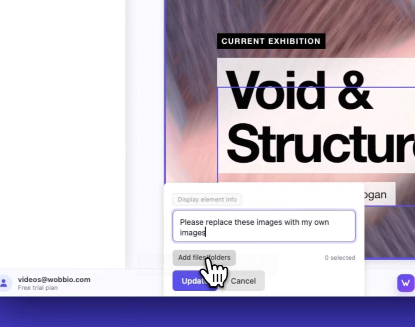 Wobbio - Marketing & SEO screenshot 2 showing the Websitebuilder that turns your words into reality