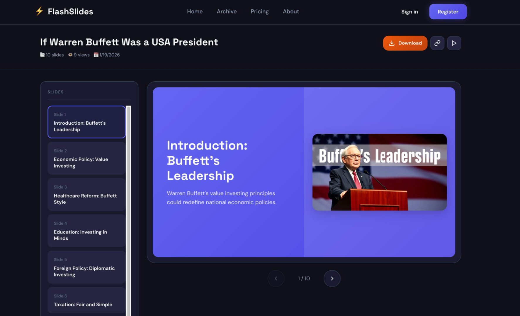 FlashSlides - AI & Machine Learning screenshot 2 showing the AI Presentation Generator