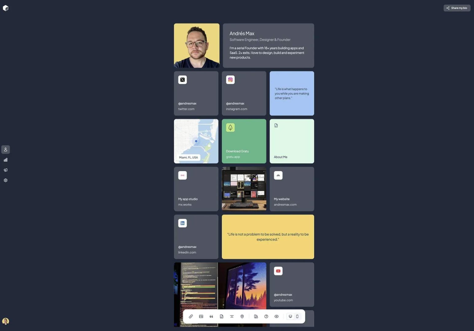 tini.bio - Marketing & SEO screenshot 1 showing the Your whole story, just one link