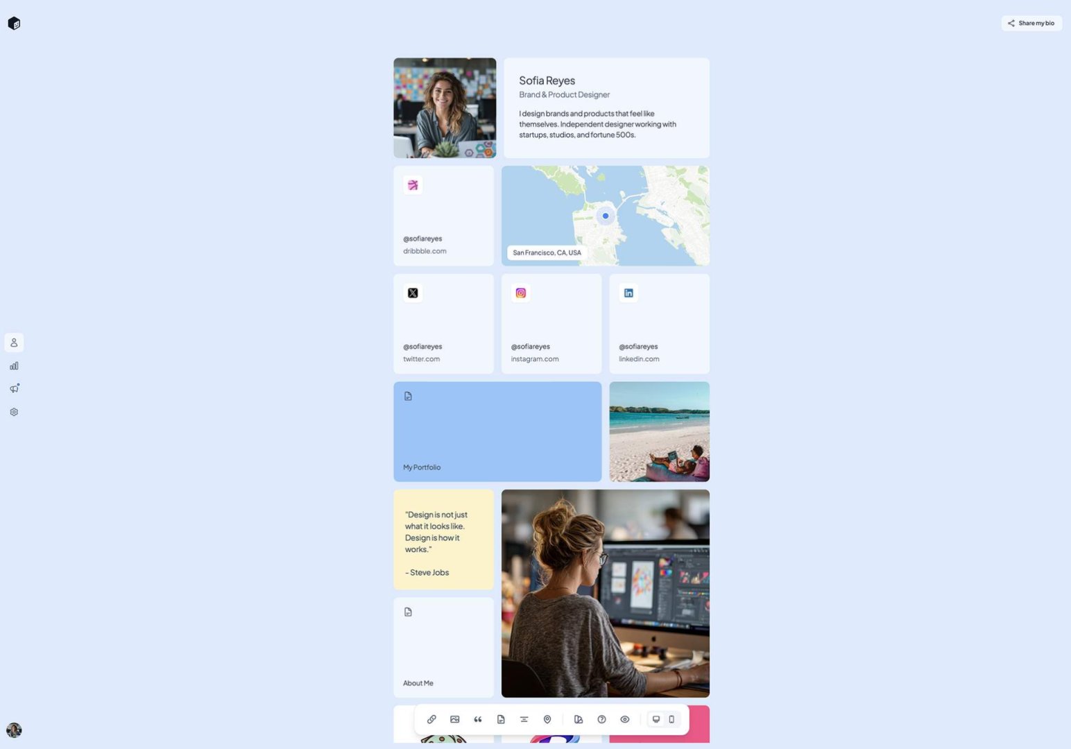 tini.bio - Marketing & SEO screenshot 2 showing the Your whole story, just one link
