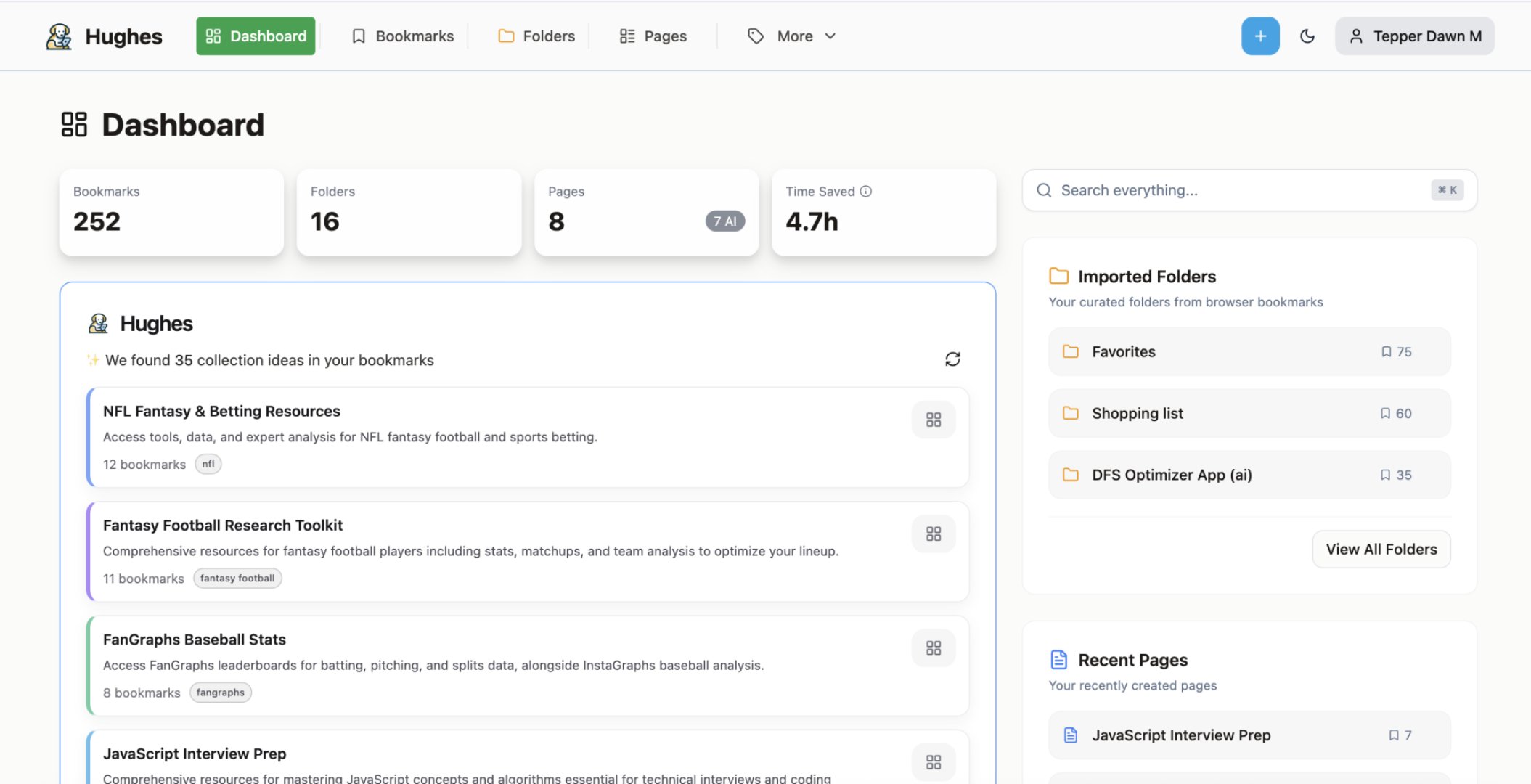 Hughes: AI-Powered Bookmark Organizer - Productivity screenshot 1 showing the Let Hughes Organize Bookmarks You Forgot You Even Had