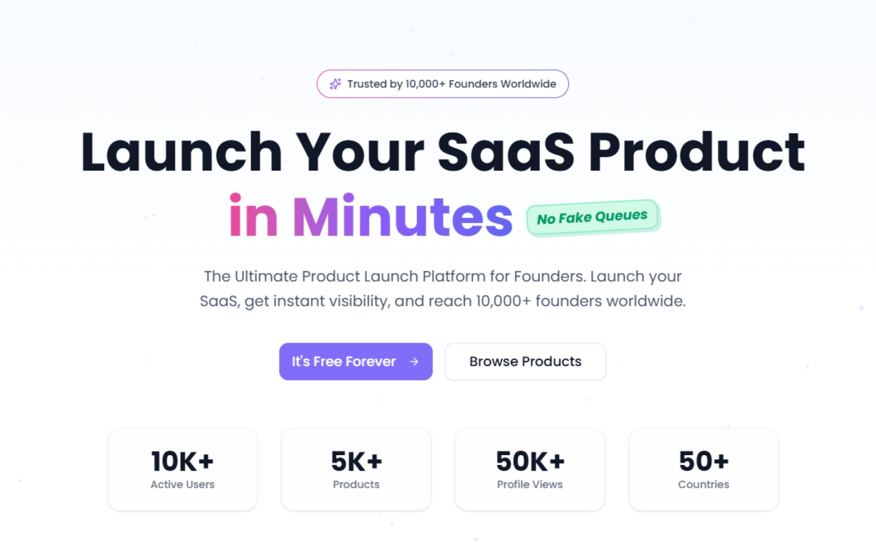 Kick Product - Marketing & SEO screenshot 1 showing the Launch Your SaaS in Minutes | No Fake Queues