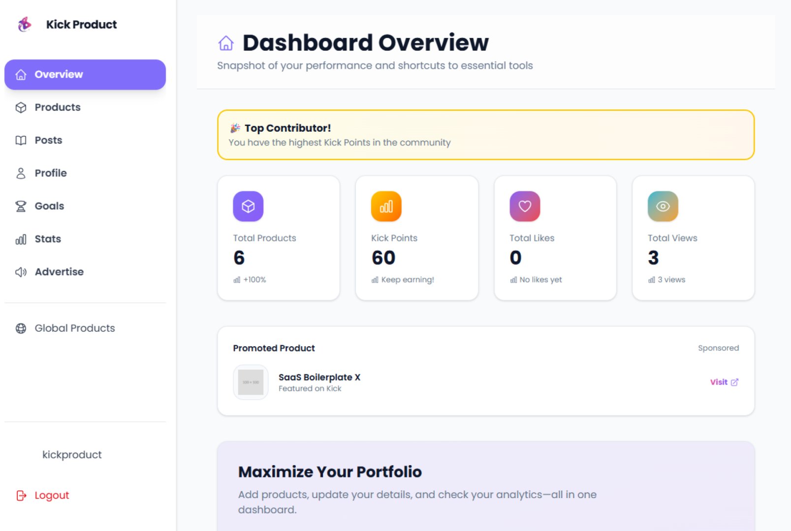 Kick Product - Marketing & SEO screenshot 2 showing the Launch Your SaaS in Minutes | No Fake Queues