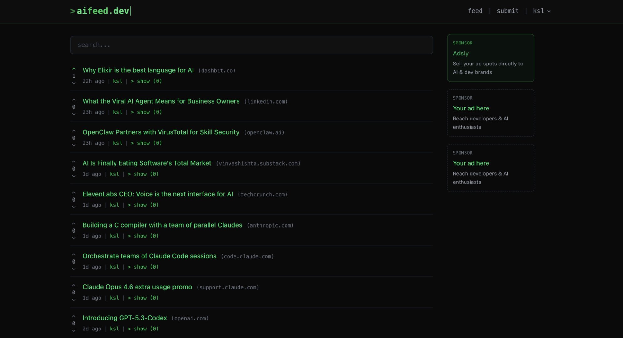 aifeed - AI & Machine Learning screenshot 1 showing the A live feed of AI tools, news and discoveries.