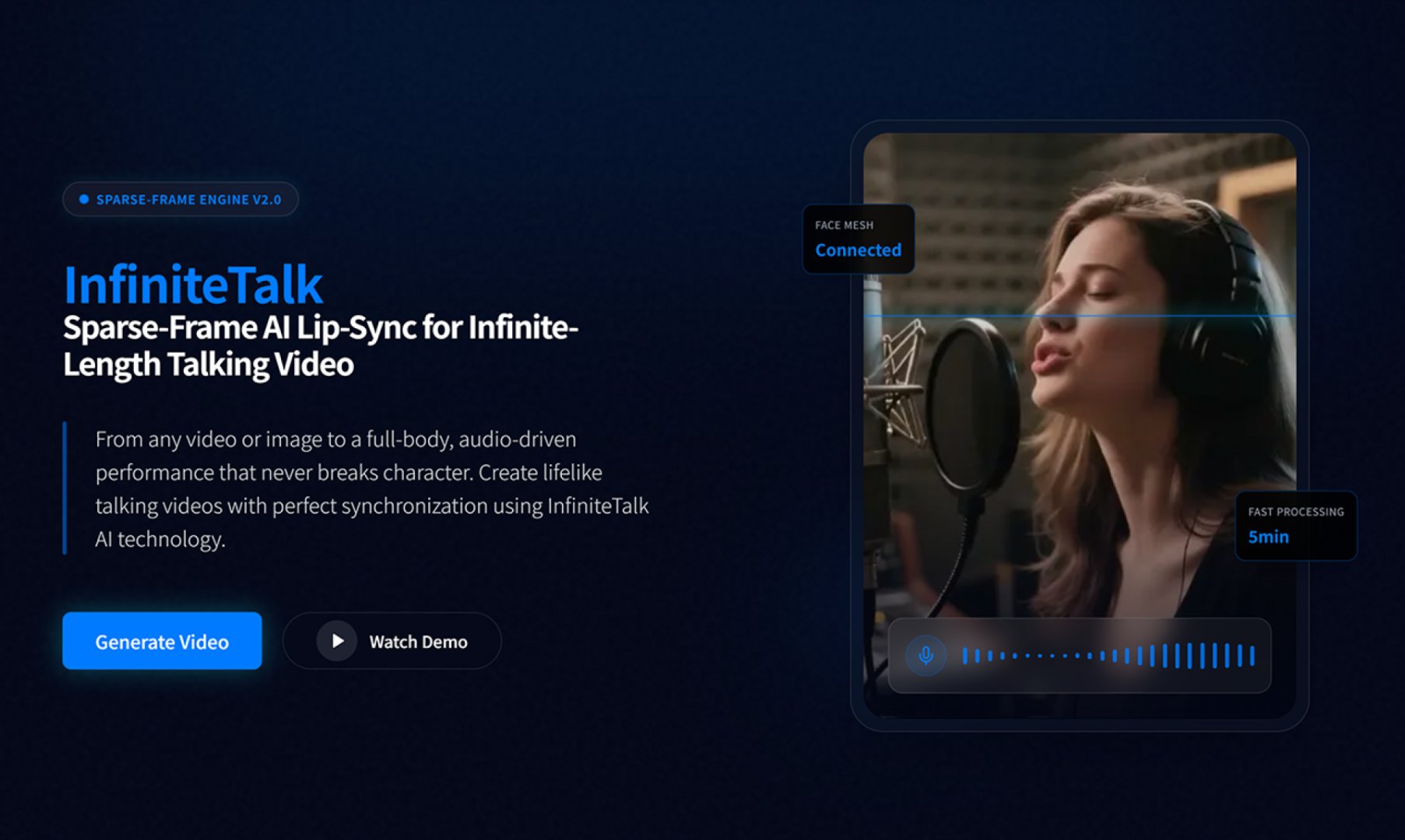 infiniteTalk - Video & Streaming screenshot 1 showing the InfiniteTalk - AI Lip-Sync Talking Video Generator