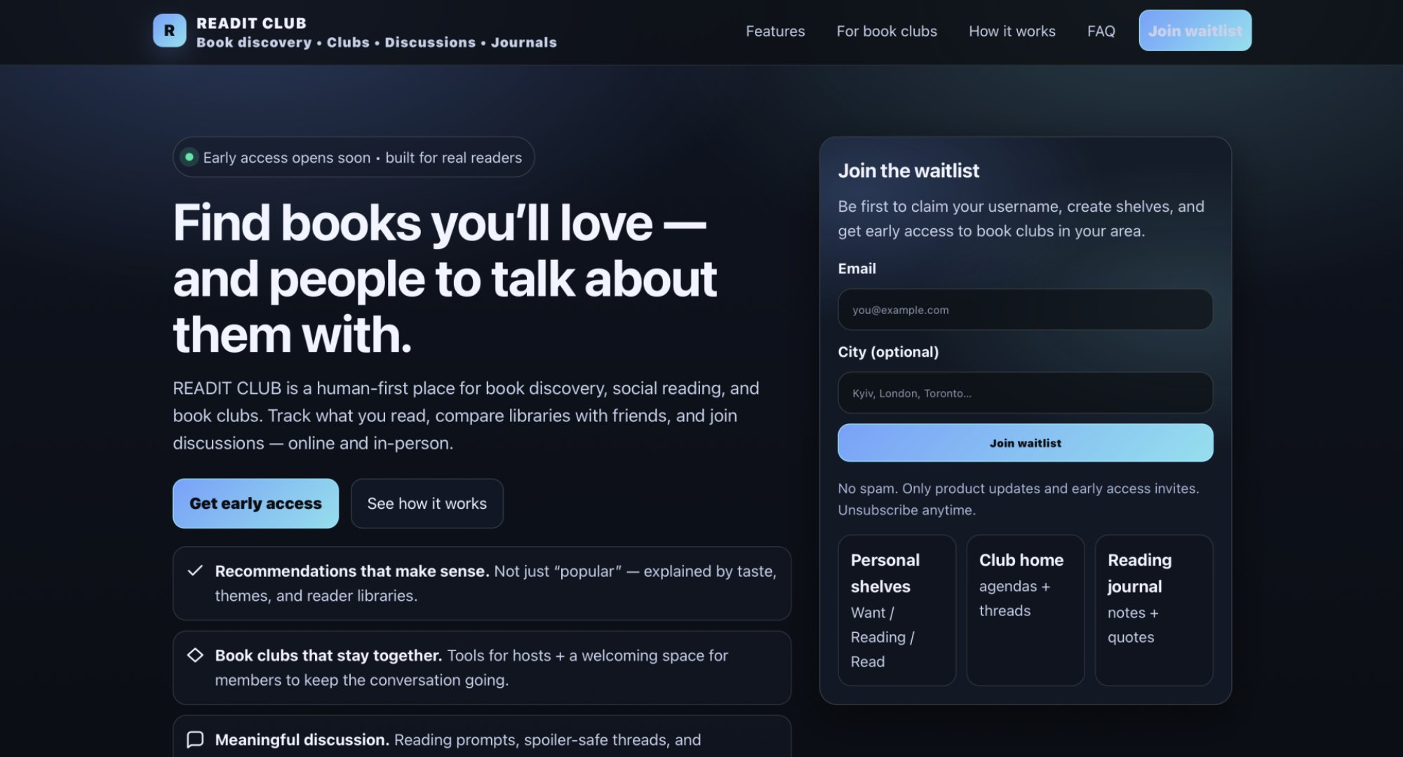 Start a Book Club on Readit product screenshot