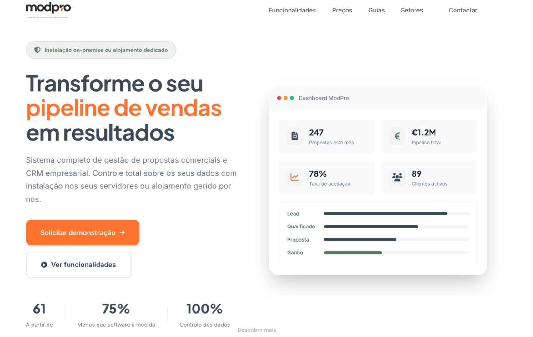 Modular Propostas - Sales & CRM screenshot 1 showing the Propostas num click