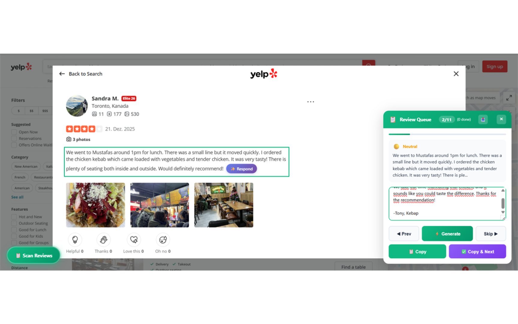 ReviewResponder - AI & Machine Learning screenshot 1 showing the Psychology-based review responses - writes WITH you, not FOR you