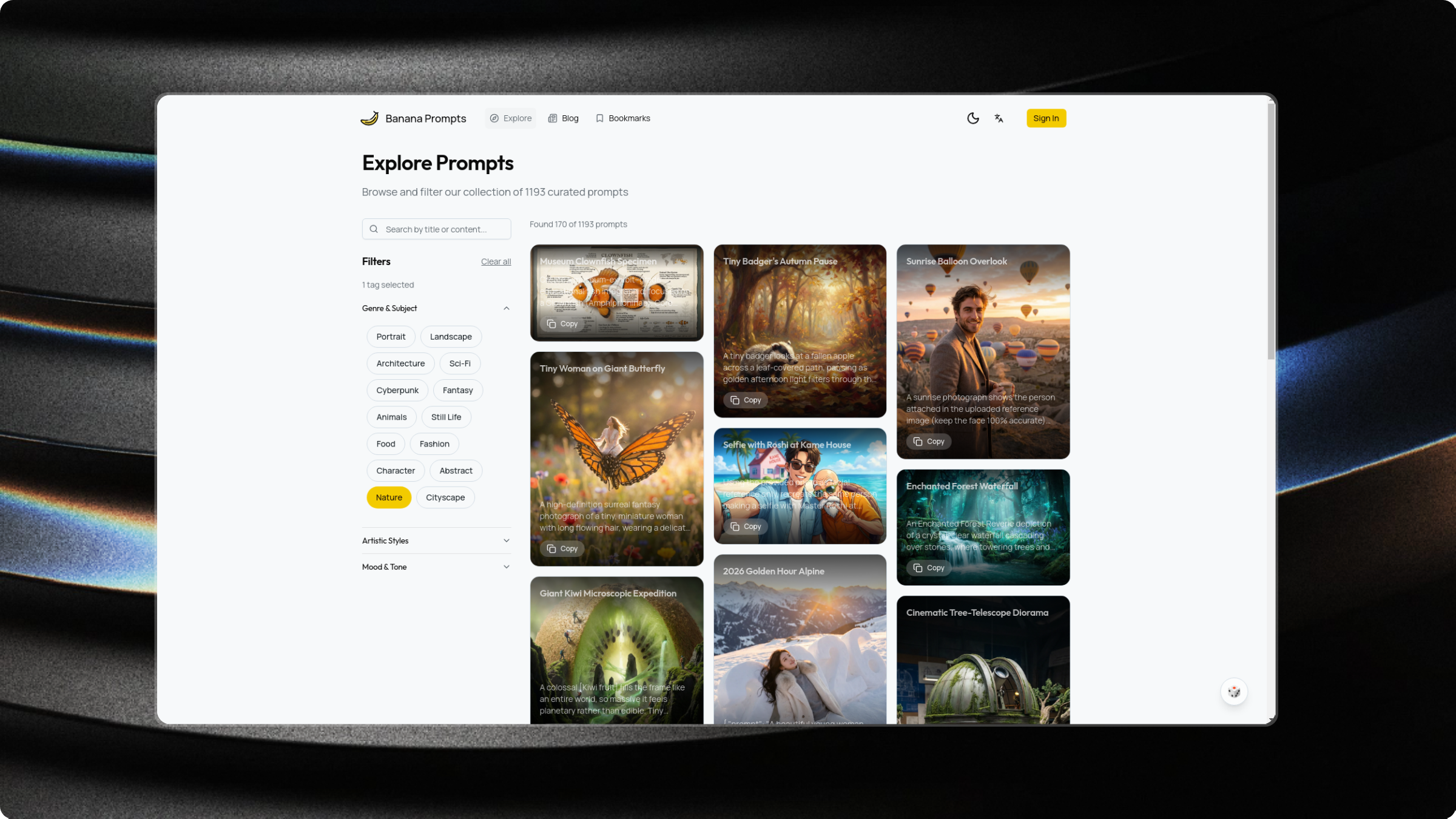 Nano Banana Prompts screenshot