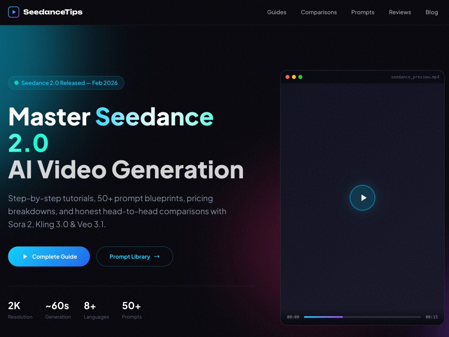 SeedanceTips - AI & Machine Learning screenshot 1 showing the Your Complete Guide to Seedance 2.0 AI Video Generation