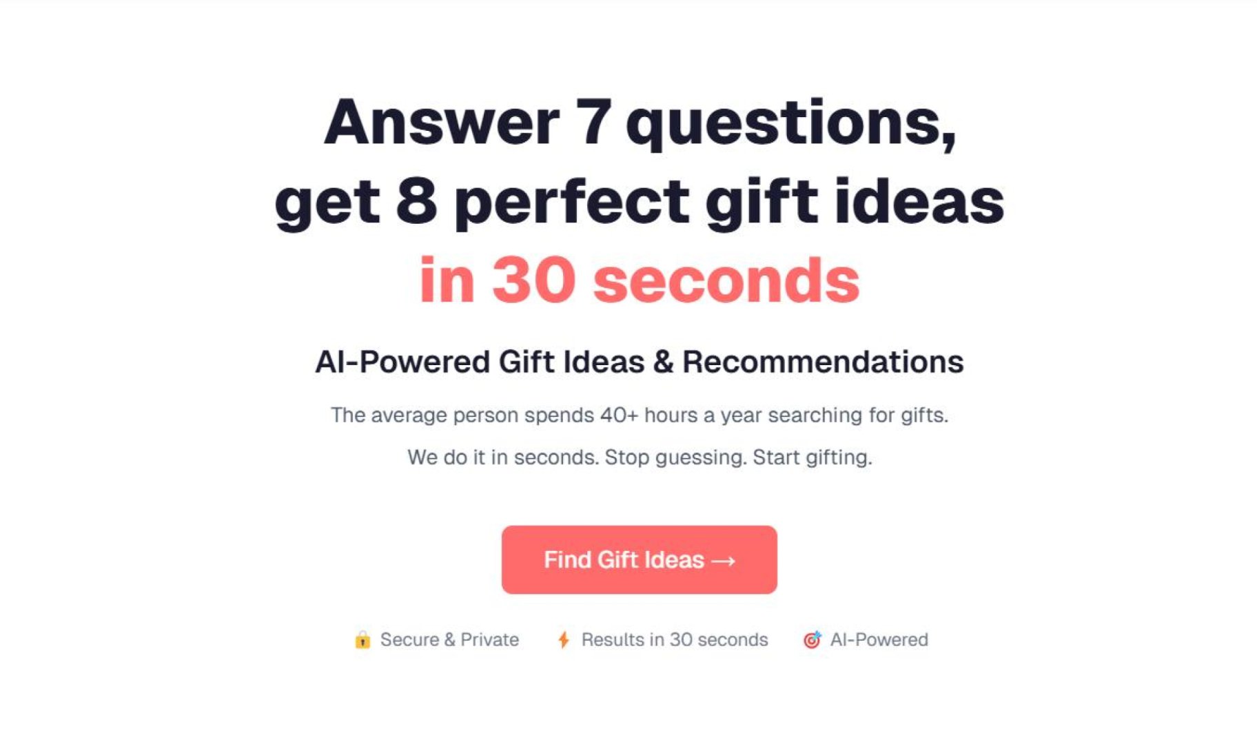 Discover Gift Ideas - Automation & Workflows screenshot 1 showing the Find the Perfect Gift in 30 Seconds — AI-Powered Recommendations