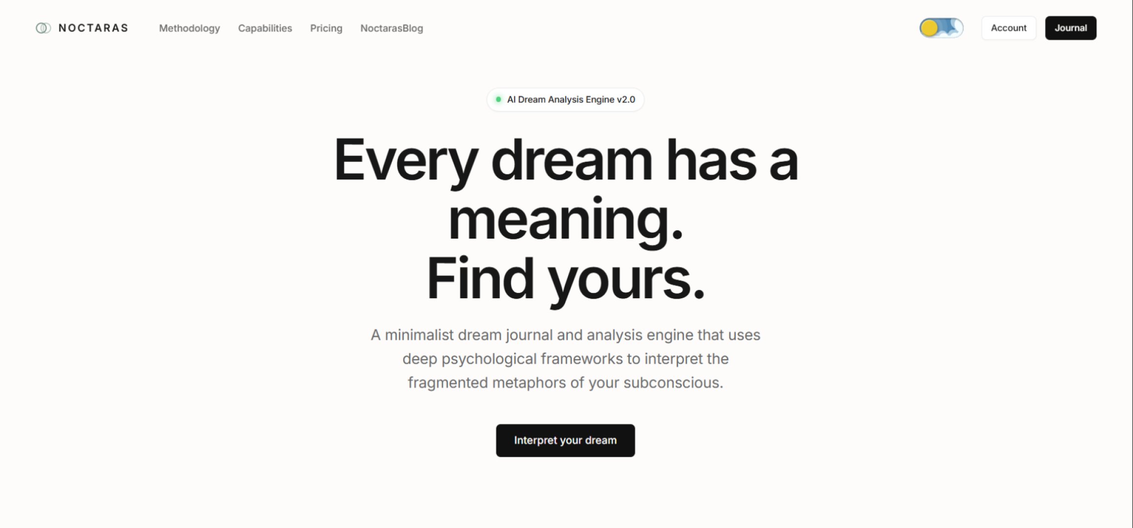 Noctaras - Health & Wellness screenshot 1 showing the AI Dream Analyser/Journal.