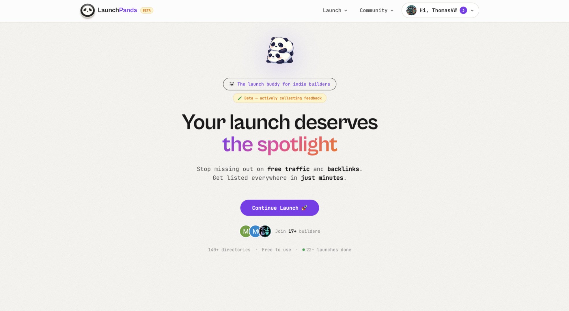 Launch Panda - Marketing & SEO screenshot 1 showing the The launch buddy for indie builders, get traffic and links