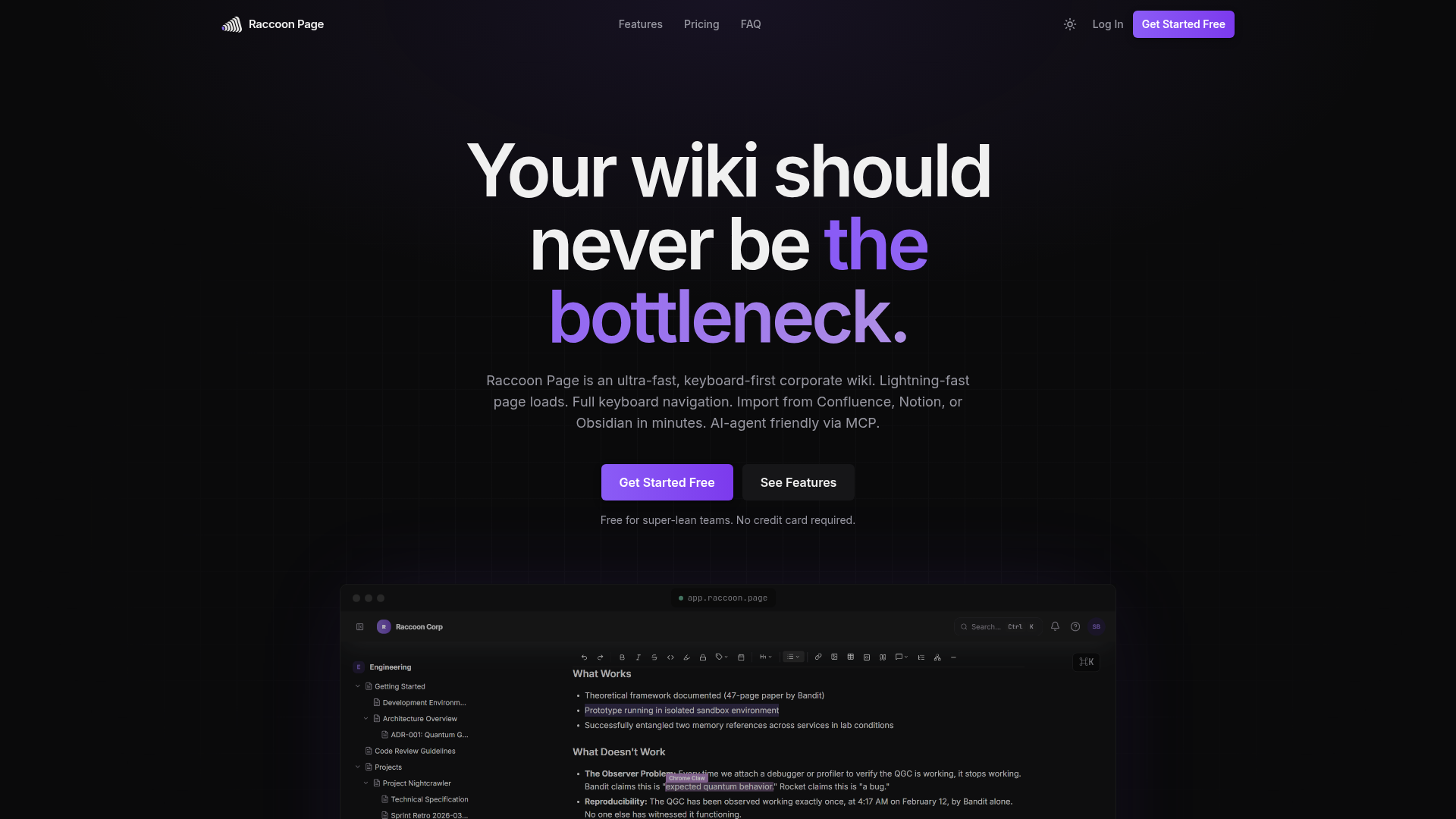 Raccoon Page screenshot